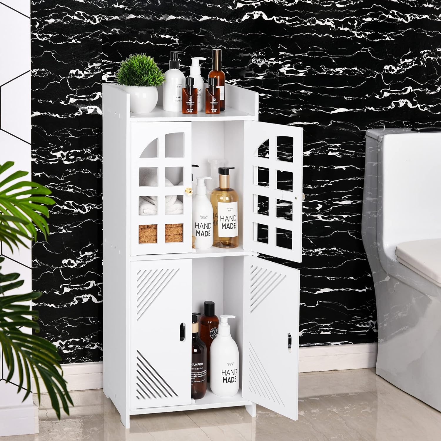 Bathroom Floor Storage Cabinet,Waterproof Bathroom Cabinets,White Storage Unit with Door,Floor Standing Cabinet Unit ,Home Storage Furniture Organizer Unit for Office Living Room Kitchen Entryway.