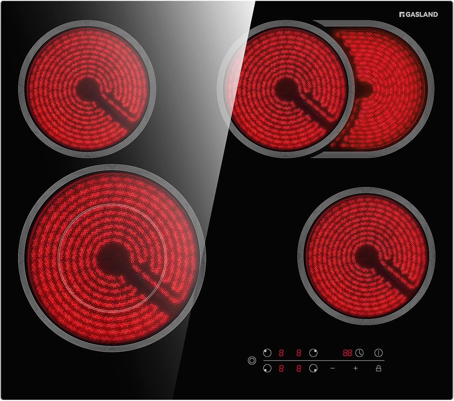 GASLAND CH90BF Glass Ceramic Hob, Ceramic Cooktop, 90 cm, Built-in Electric Cooker, 5 Zones Electric Stove with Triple and Oval Zone, 8500 W.