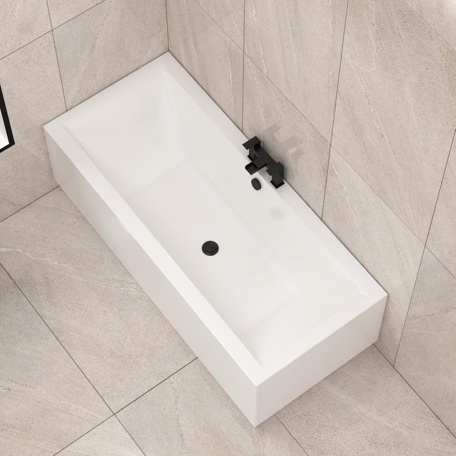 Amaze 1700 x 700mm Designer Double Ended Square Edge Acrylic Bath Straight Bathroom.