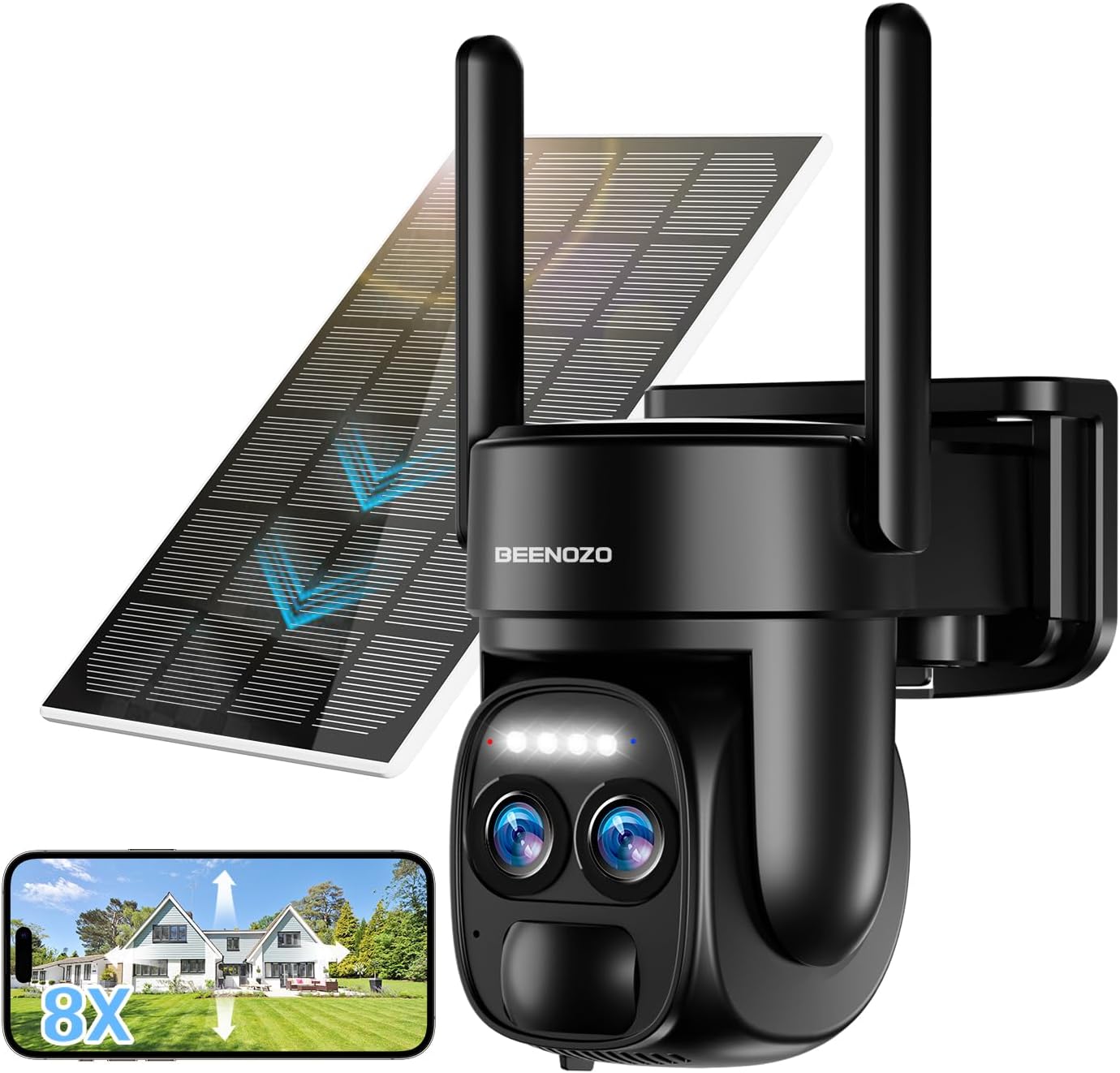 [8X Zoom] 4K Security Camera Wireless Outdoor WiFi Solar Powered 360° PTZ Surveillance Camera with Dual Lens, Solar Panel, Human Detection, Night Vision, Siren, Two - Way Audio - Amazing Gadgets Outlet