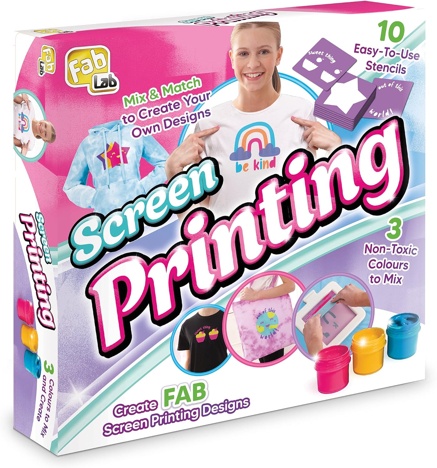 FabLab FL205 Screen Printing Design Your Own Clothes Kit Toy, 3 Colours.