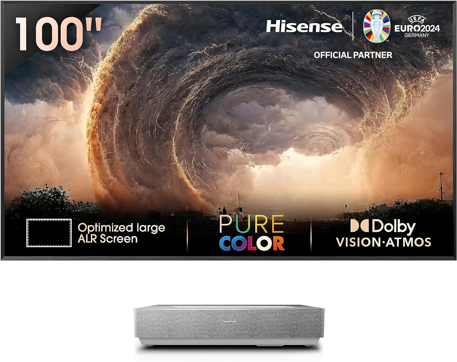 Hisense 4K Laser TV 100L5HTUKD - 100" ALR Screen, Ultra Short Throw Smart, 2700 Lumens, Dolby Vision&Atmos and HDMI2.1 eARC supports VIDAA U6, Apple AirPlay 2 & HomeKit, Netflix, YouTube, Prime Video.