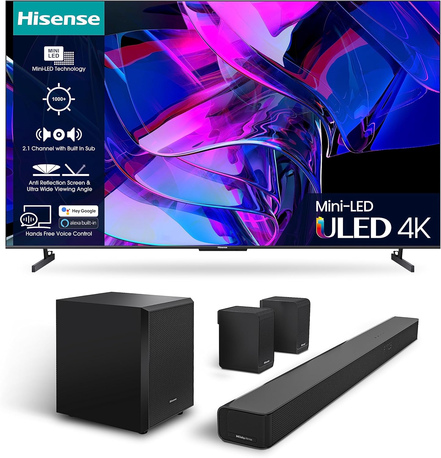 Hisense 4K 144Hz Mini-LED TV U7K and AX5100G with 340W Output and Dolby Atmos&DTS Virtual X.