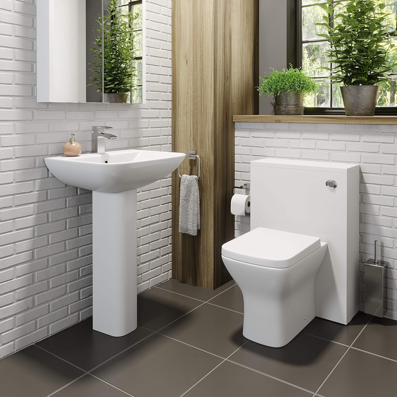 AURORA Cloakroom Suite Back to Wall WC Toilet 1TH Basin Sink Pedestal Bathroom White.