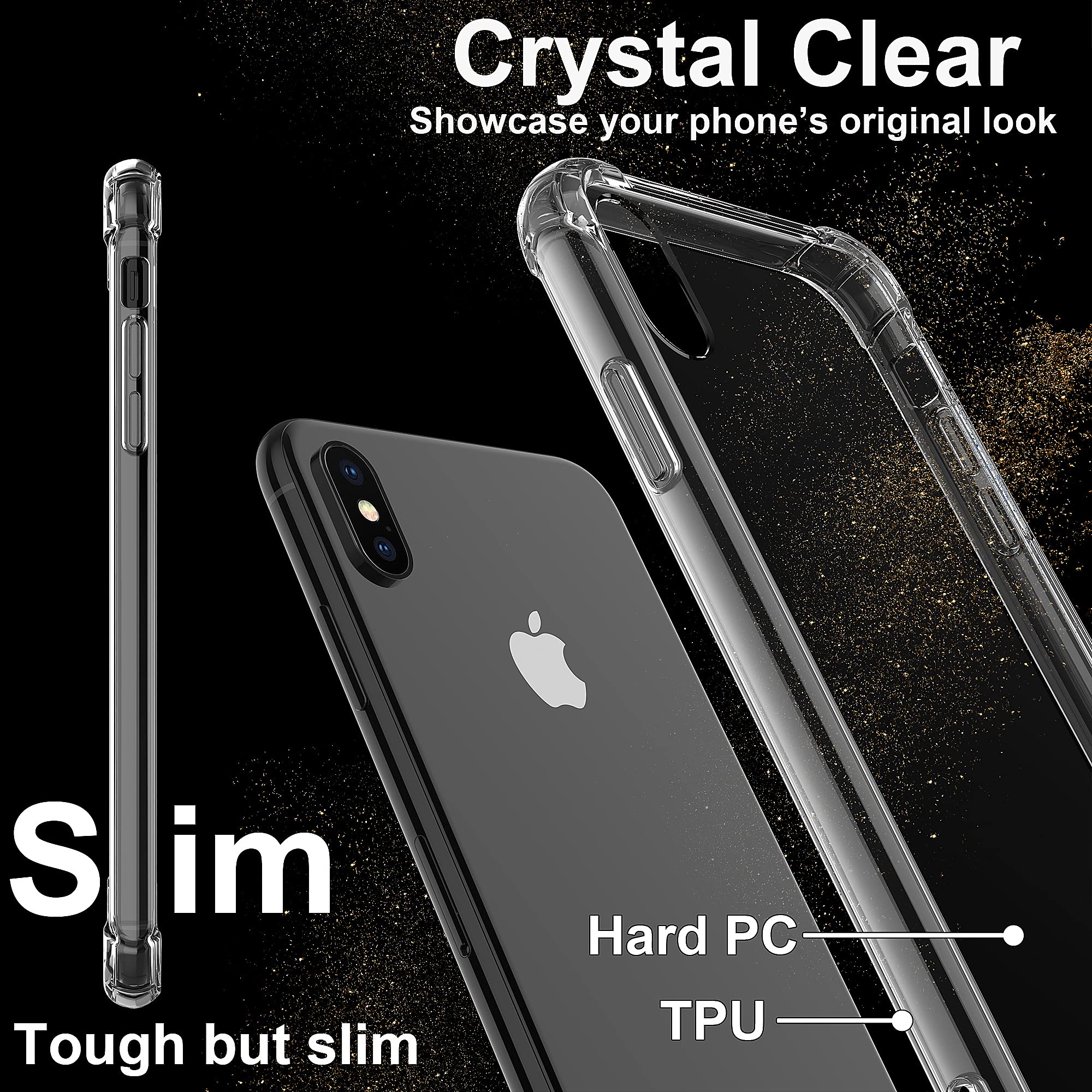 4youquality Case for iPhone XS Max with [2-Pack] Tempered Glass Screen Protector, Air Cushion Drop Protection, Shockproof Transparent Clear Bumper Phone Case Cover, Anti-Scratch.