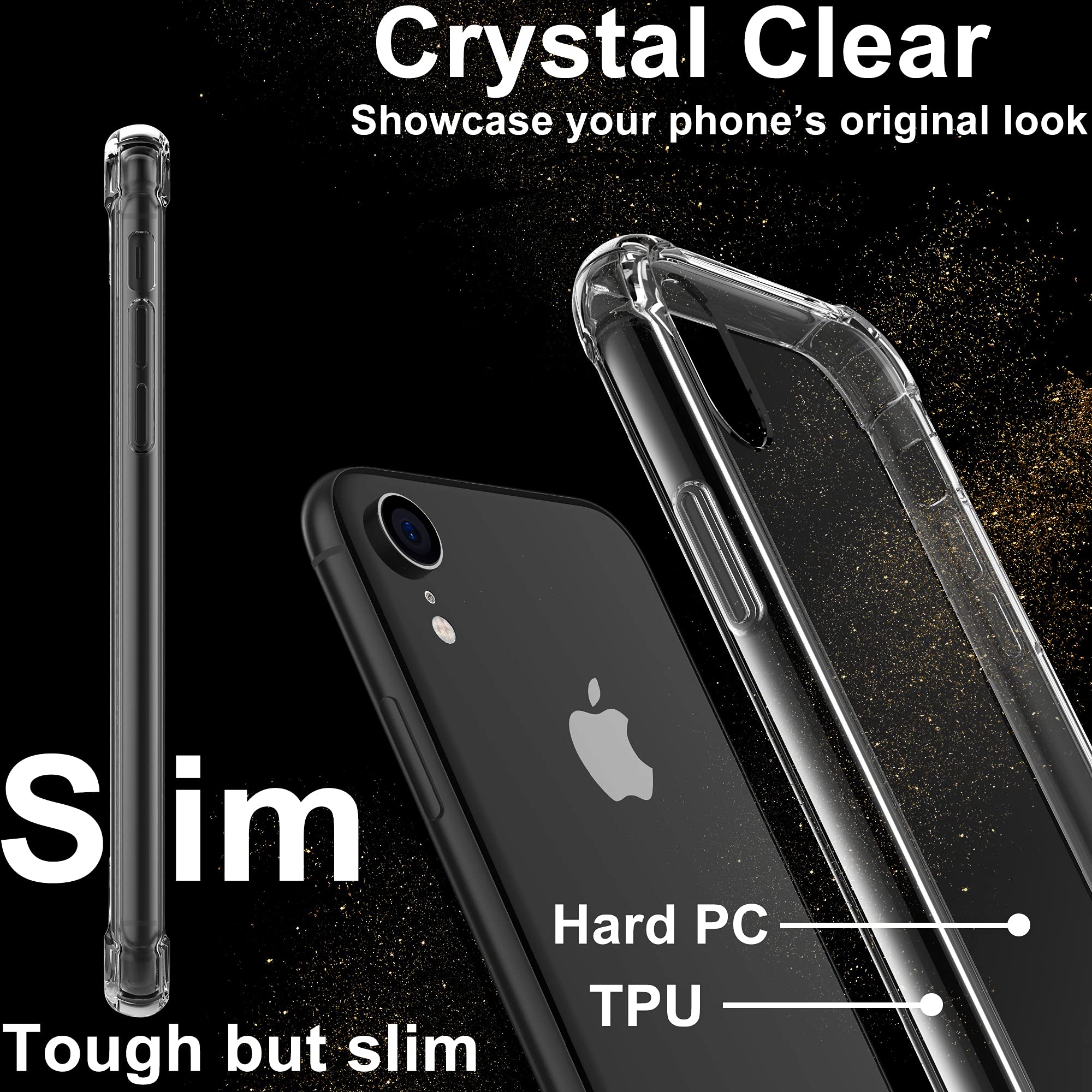 4youquality Case for iPhone XR with [2-Pack] Tempered Glass Screen Protectors, Advanced Air Cushion Drop Protection, Shockproof Transparent Clear Bumper Phone Case Cover, Anti-Scratch.