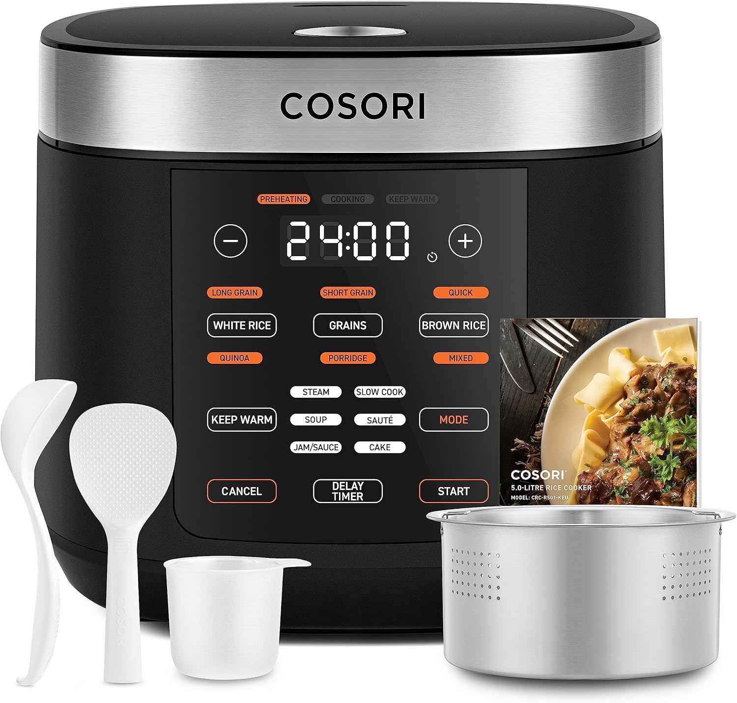 COSORI Rice Cooker, Slow Cooker & Steamer with Ceramic Coated Inner Pot and Fuzzy Logic, 50 Recipes,10 Cups, 5L Capacity, Multi Cooker with 17 Functions, Warmer, Timer.