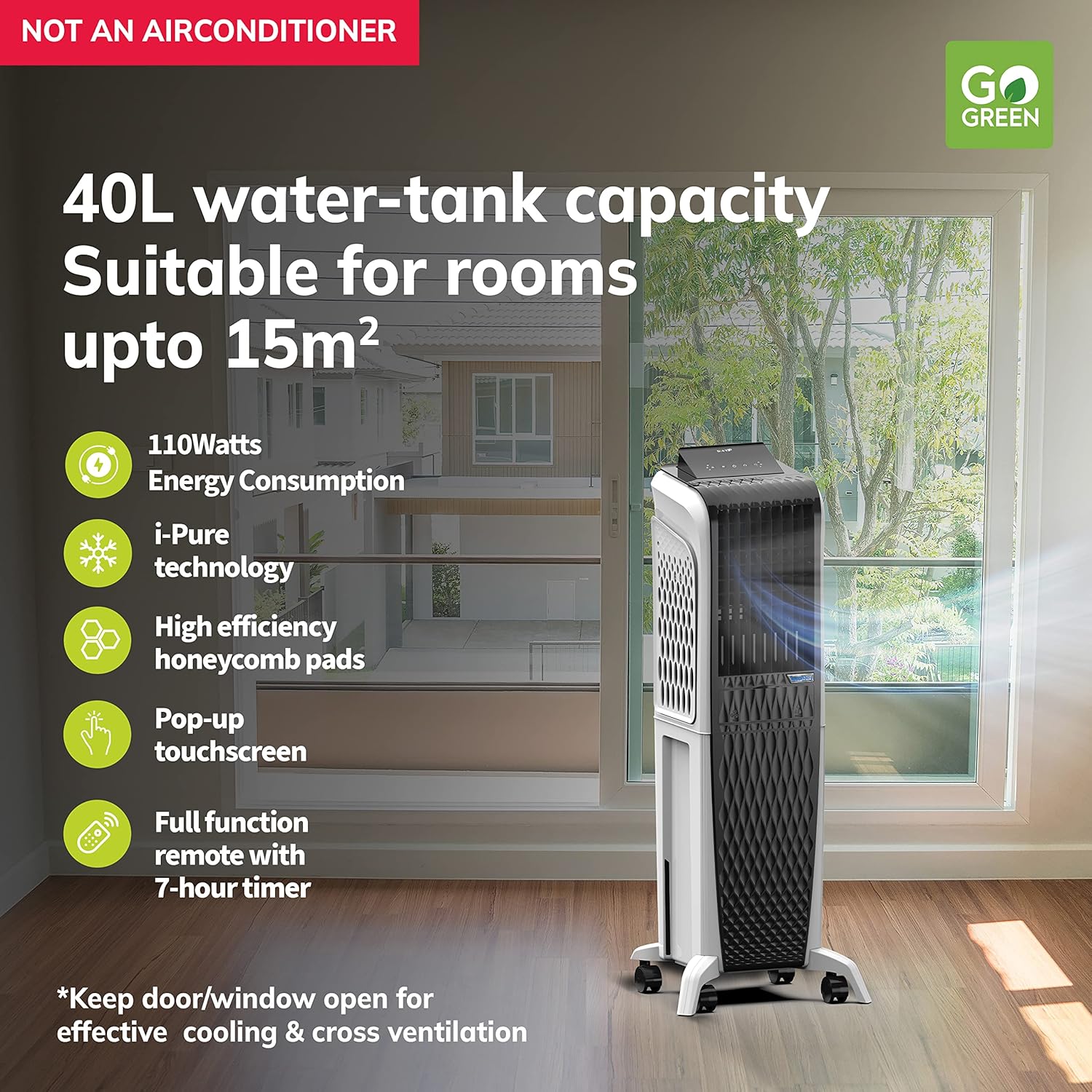 SYMPHONY Diet 3D40i Evaporative Air Cooler for Home, Office, Bedroom, Personal Cooling with Remote, 3 Fan Speeds, 40 Litres.