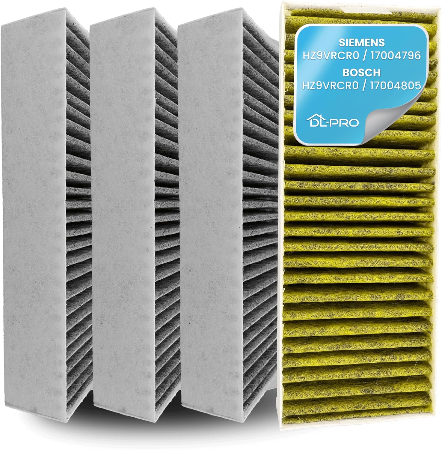 4 x DL-pro Activated Carbon Filters for Bosch Siemens Neff Gaggenau Contructa 17007412 4-Piece Clean Air Odour Filter Set for Recirculation Operation - Efficient Odour Neutralisation.