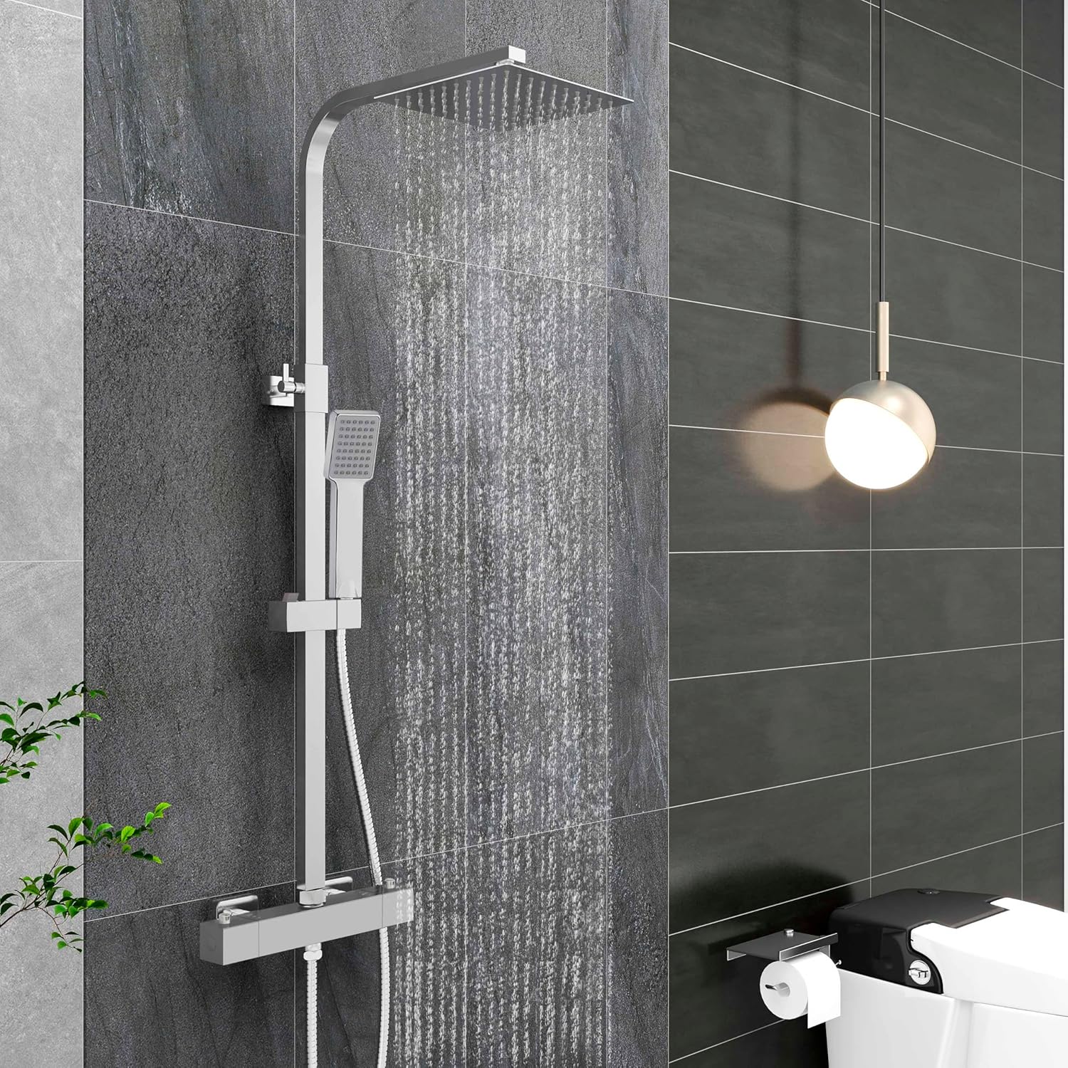 Xinyang Thermostatic Shower Mixer Set Exposed Square 8" Rain Overhead, Hand Held Shower Head Thermostatic Shower Mixer Set Exposed Square 8" Rain Overhead, Hand Held Shower Head.