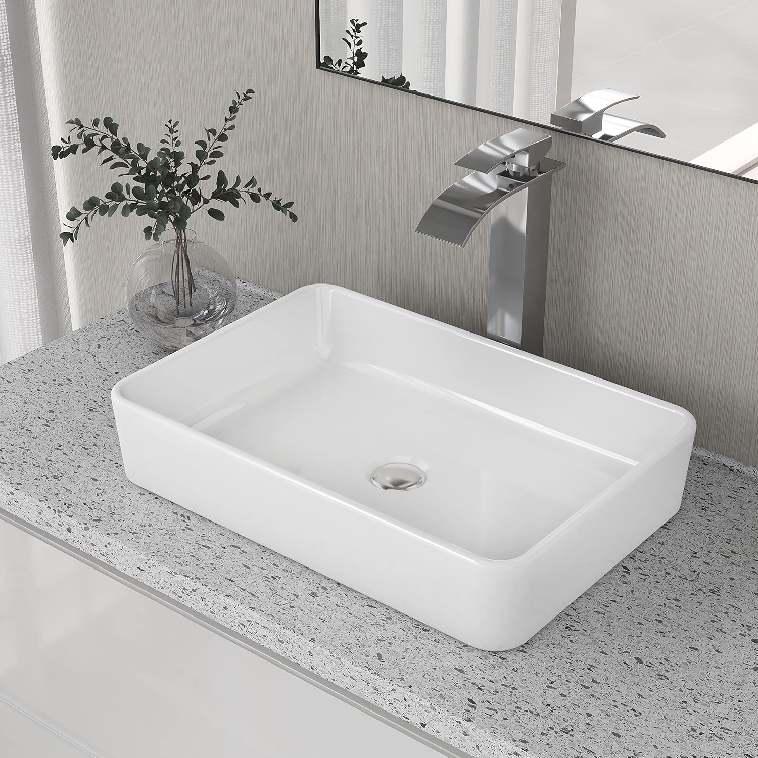 DeerValley Bathroom Sink, Ceramic Countertop Basin Rectangular Counter Top Sink, 50.5 x 34 x 11cm Washbasin for Bathroom Cloak Room (White, DV-1V032).