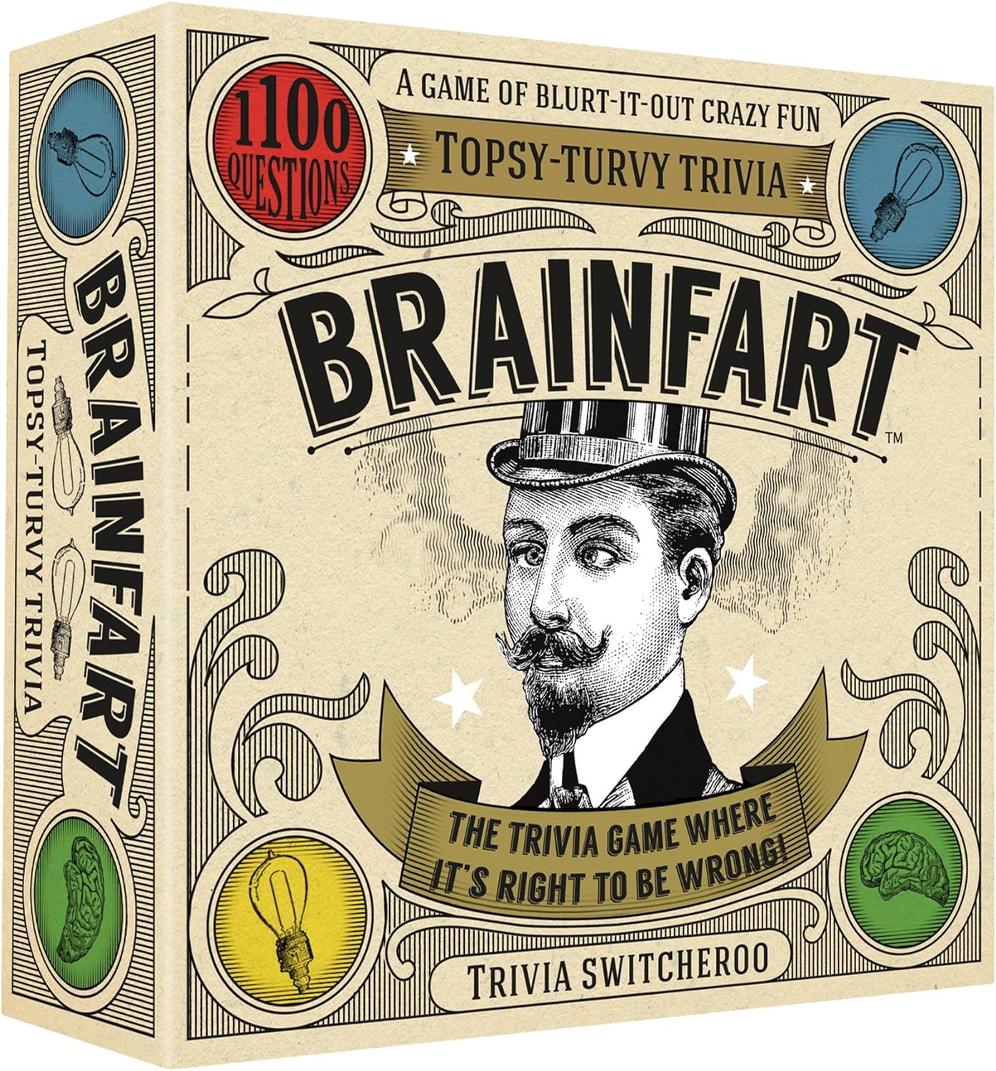 Brainfart 21040" Topsy-Turvy Trivia Card Game for 14+ years to 99 years.