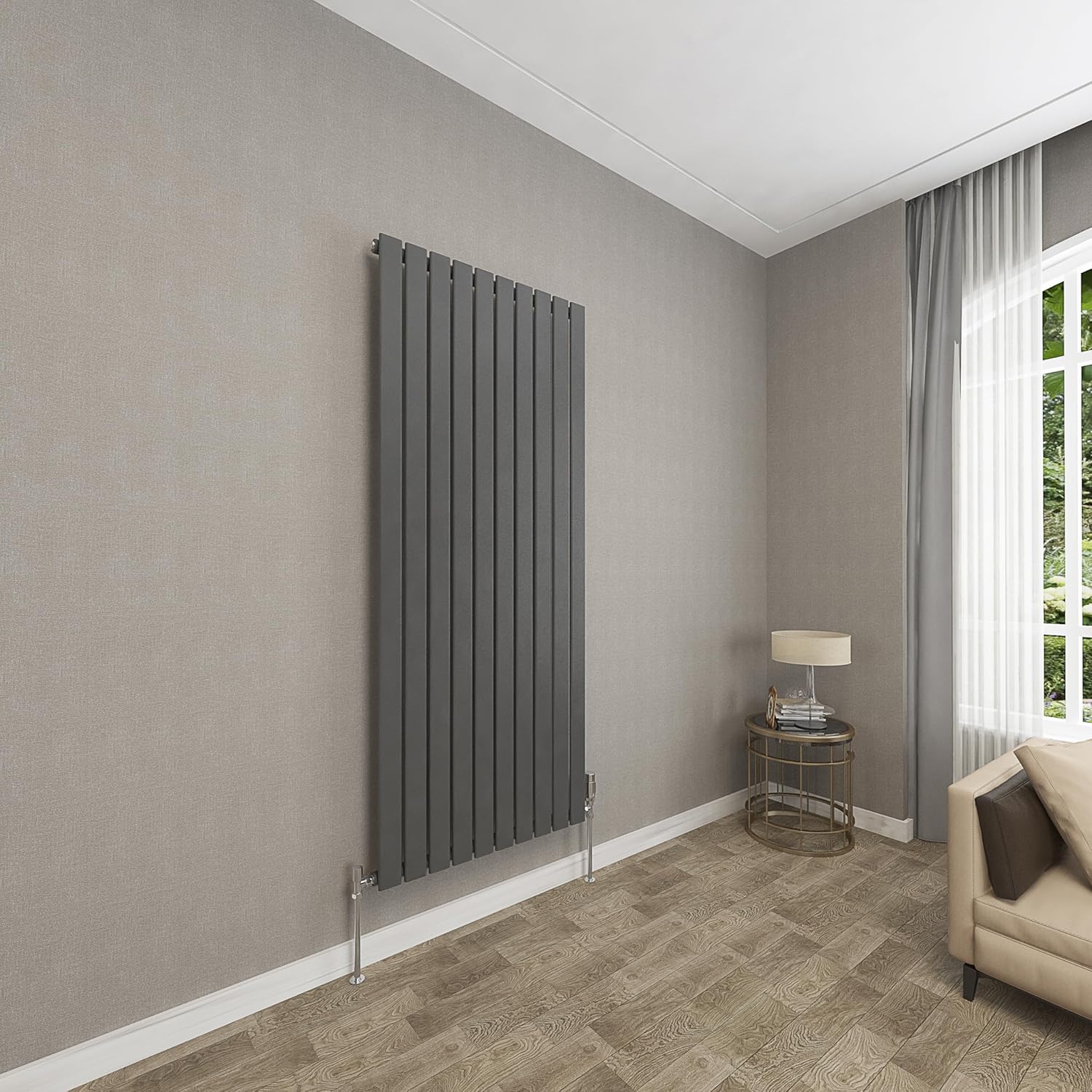 Sky bathroom | 1800x408mm Vertical Designer Radiators Anthracite Flat Panel Double Panel Central Heating Radiator.