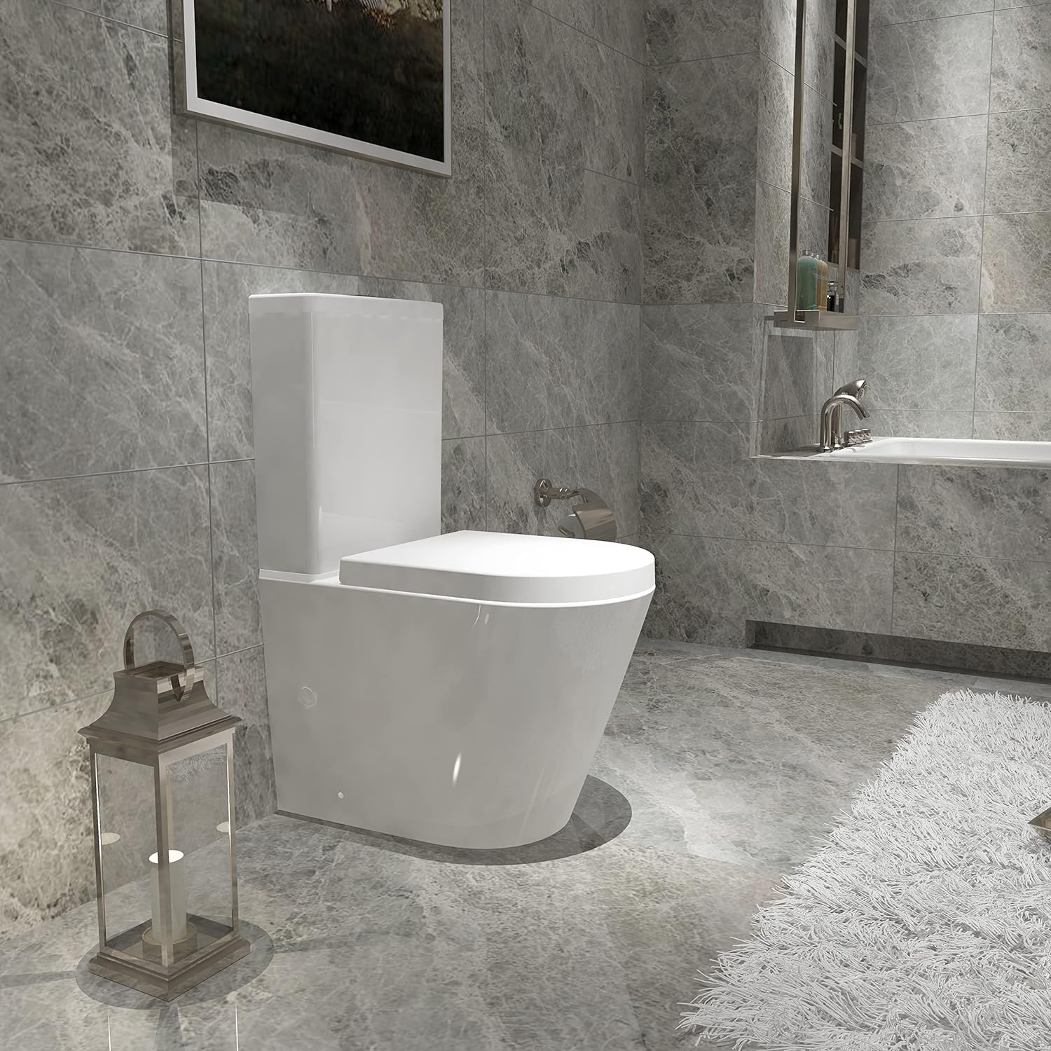 Biubiubath Bathroom Rimless Close Coupled Toilet Soft Close Seat WC White Ceramic Pan White WC Cloakroom Pan.