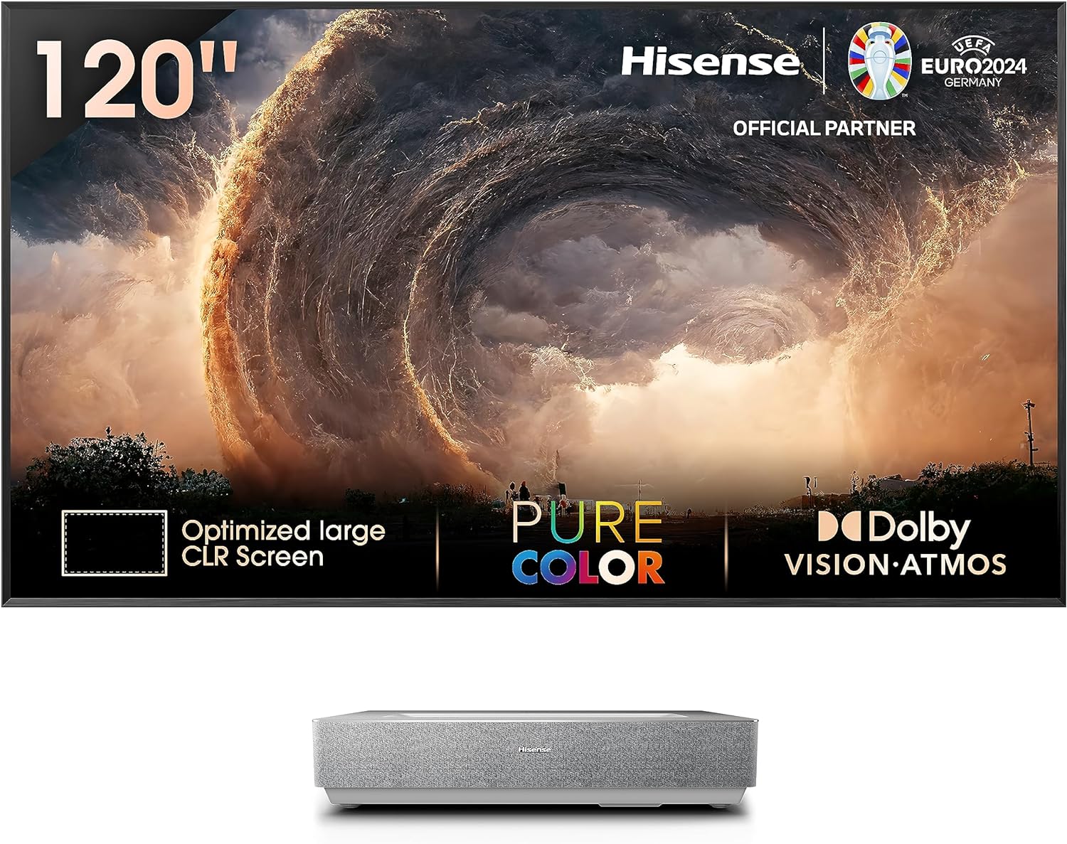 Hisense 4K Laser TV 120L5HTUKA - 120" ALR Screen, Ultra Short Throw Smart, 2700 Lumens, Dolby Vision&Atmos and HDMI2.1 eARC supports VIDAA U6, Apple AirPlay 2 & HomeKit, Netflix, YouTube, Prime Video.