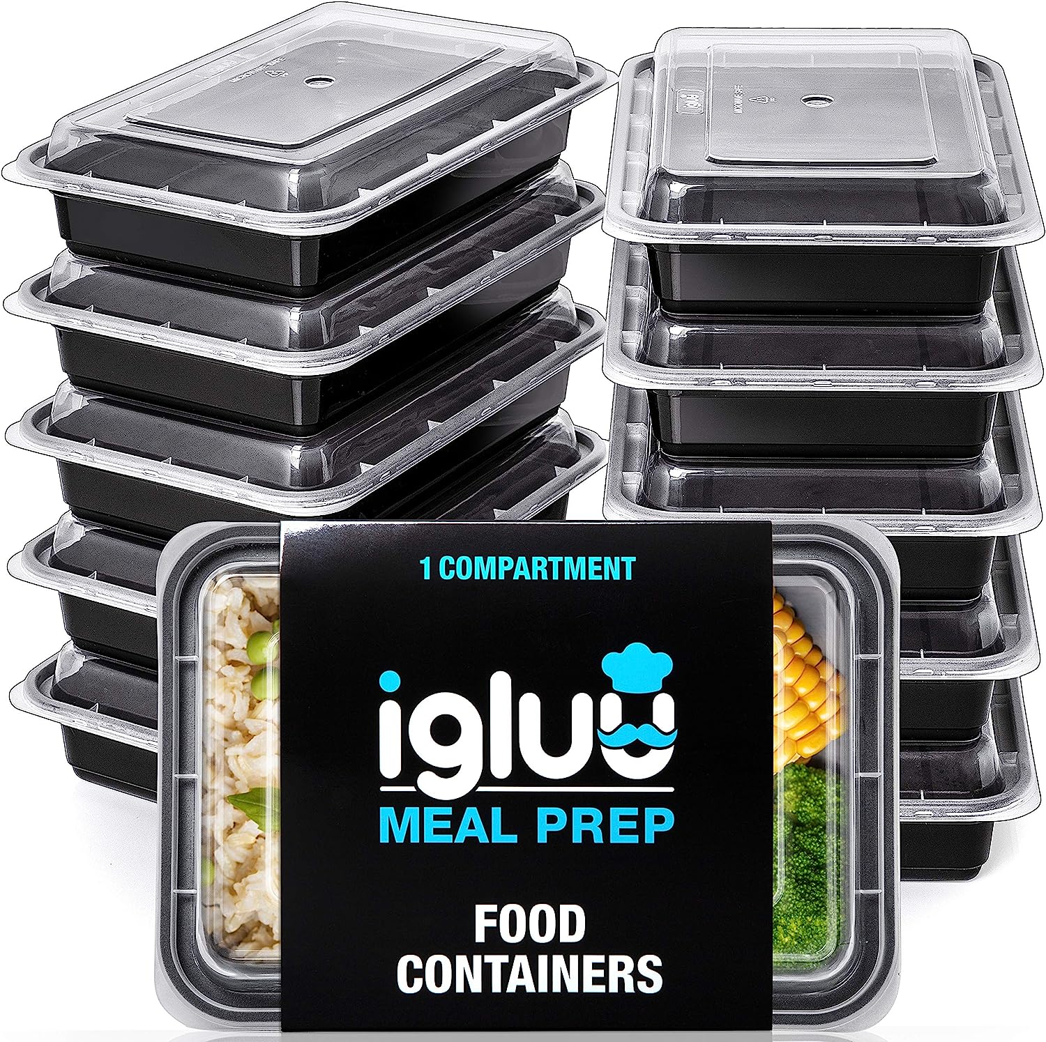 [10 Pack] 1 Compartment BPA Free Reusable Meal Prep Containers - Plastic Food Storage Trays with Airtight Lids - Microwavable, Freezer and Dishwasher Safe - Stackable Bento Lunch Boxes (28 oz).