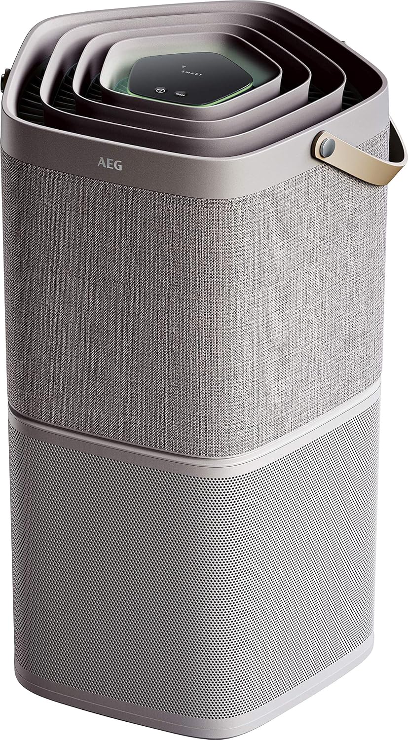 AEG AX91-404GY AX9 Smart Connected Air Purifier for Home, H12 Active Carbon Filter, Removing up to 99.9 Percent Airborne Bacteria, Urban Grey.