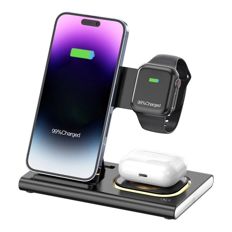 3-in-1 15W Fast Wireless Charger for iPhone iWatch air pods Earphones Portable RGB Magnetic Holder fast wireless charger A80.