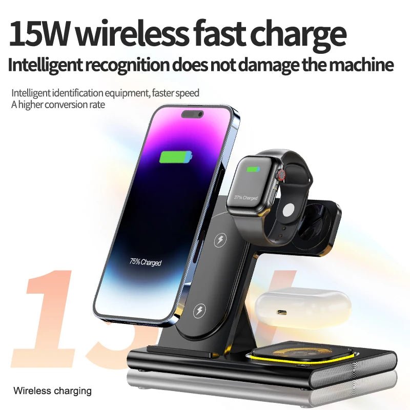 3-in-1 15W Fast Wireless Charger for iPhone iWatch air pods Earphones Portable RGB Magnetic Holder fast wireless charger A80.