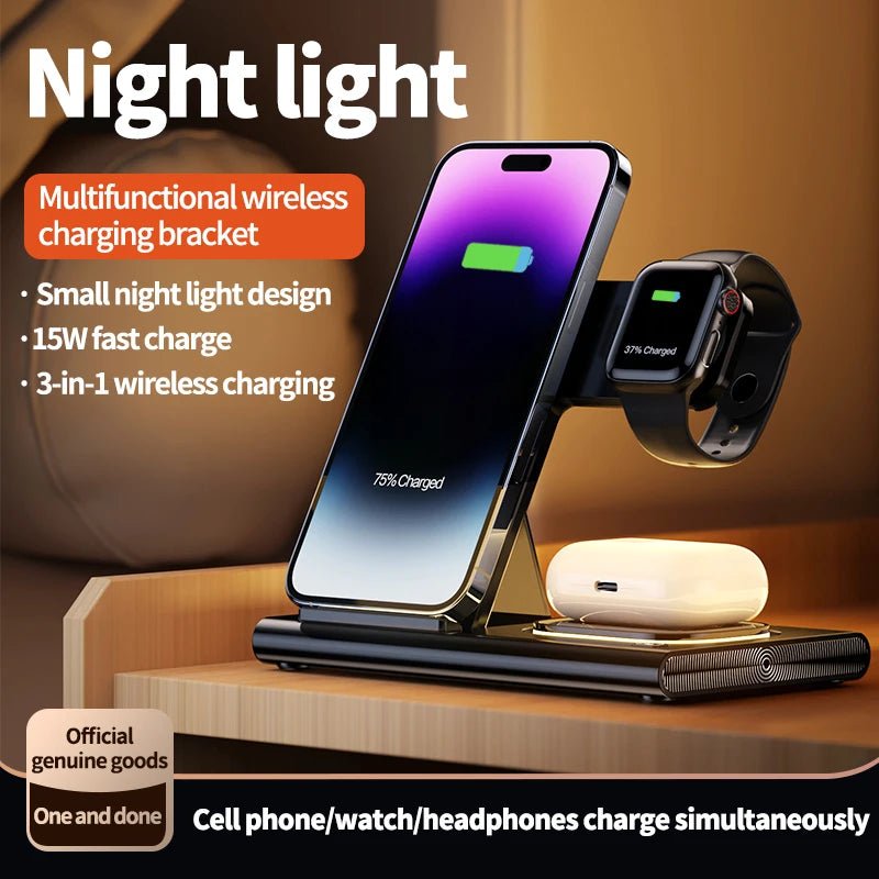 3-in-1 15W Fast Wireless Charger for iPhone iWatch air pods Earphones Portable RGB Magnetic Holder fast wireless charger A80.