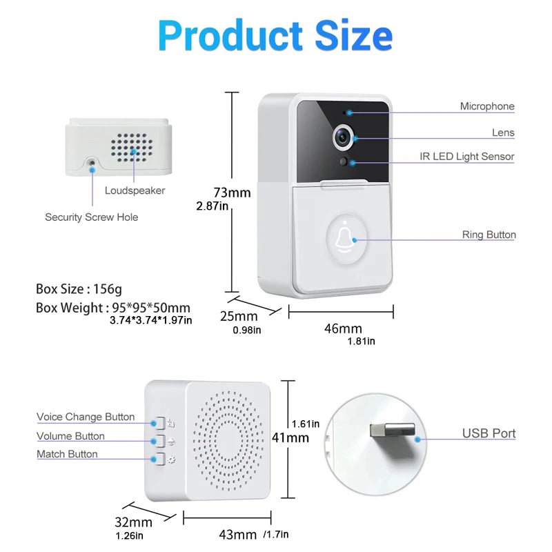 IP65 WIFI Waterproof Intelligent Video Camera Visual Intercom Night Vision IP Doorbell PIR Wireless Camer