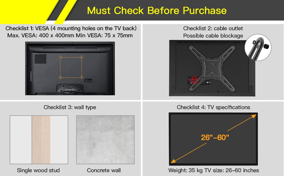 Alphamount TV Wall Bracket for Most 26 - 60 inch LED LCD Flat and Curved TVs up to 35kg, Sturdy TV Wall Mount with Tilt Swivel Extension, Max VESA 400x400mm, APPIMF7 - E   Import  Single ASIN  Import  Multiple ASIN ×Product customization Gener - Amazing Gadgets Outlet