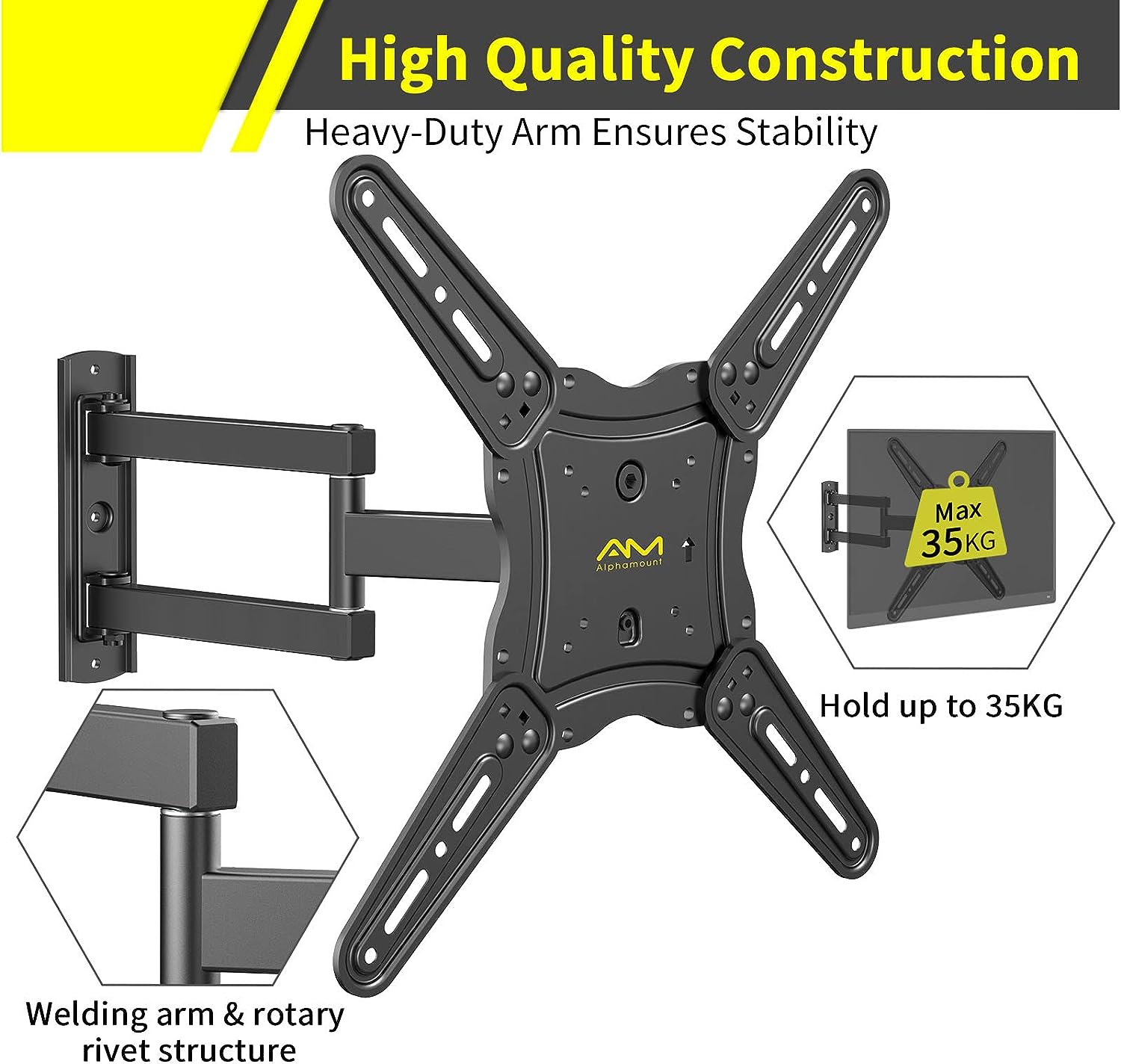 Alphamount TV Wall Bracket for Most 26 - 60 inch LED LCD Flat and Curved TVs up to 35kg, Sturdy TV Wall Mount with Tilt Swivel Extension, Max VESA 400x400mm, APPIMF7 - E   Import  Single ASIN  Import  Multiple ASIN ×Product customization Gener - Amazing Gadgets Outlet