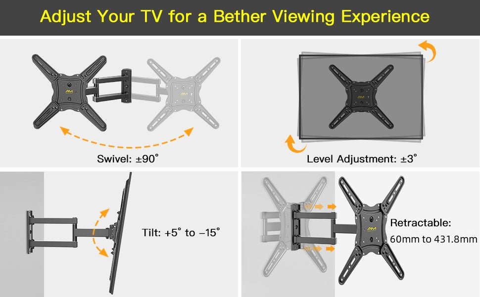 Alphamount TV Wall Bracket for Most 26 - 60 inch LED LCD Flat and Curved TVs up to 35kg, Sturdy TV Wall Mount with Tilt Swivel Extension, Max VESA 400x400mm, APPIMF7 - E   Import  Single ASIN  Import  Multiple ASIN ×Product customization Gener - Amazing Gadgets Outlet