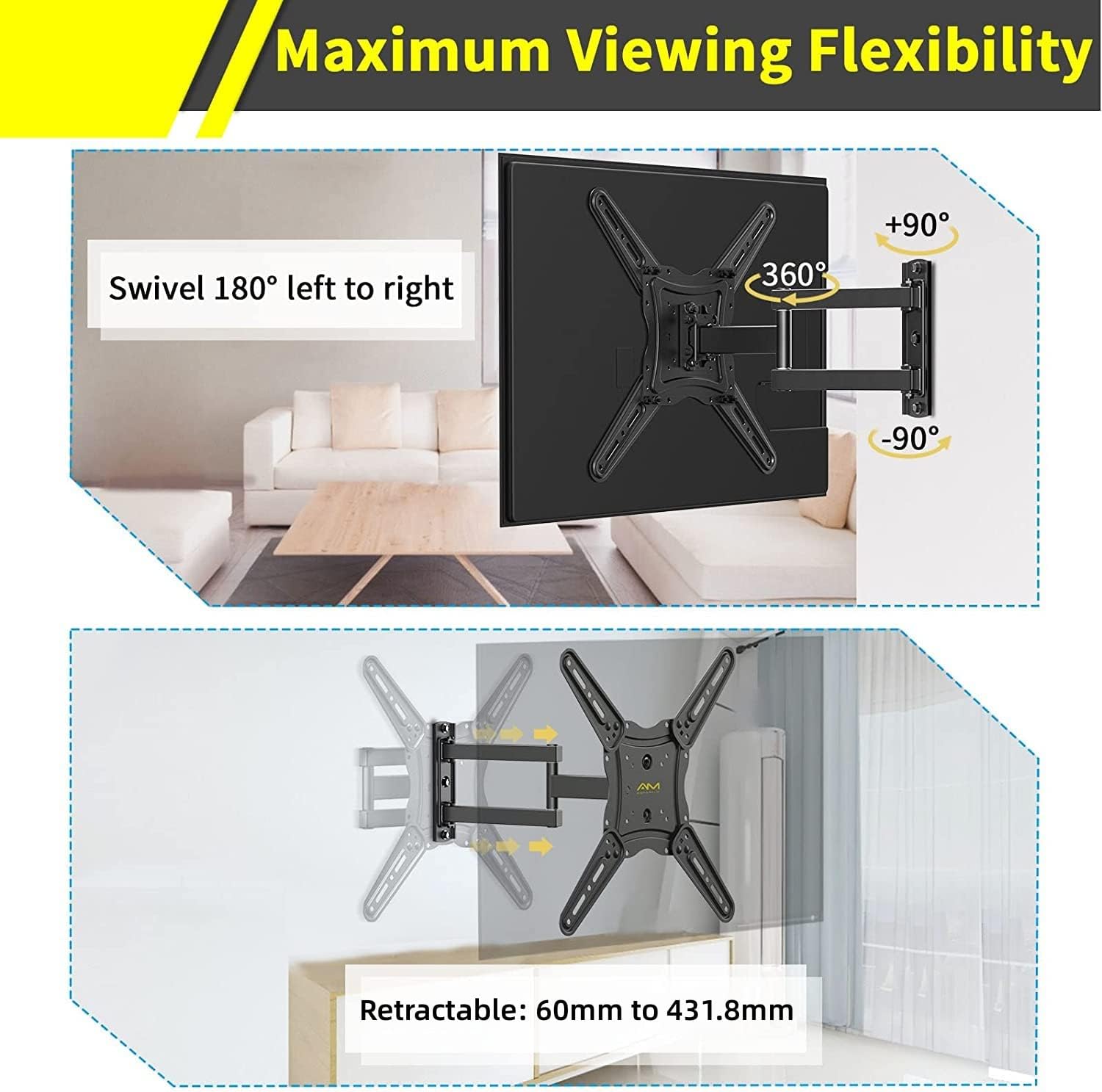 Alphamount TV Wall Bracket for Most 26 - 60 inch LED LCD Flat and Curved TVs up to 35kg, Sturdy TV Wall Mount with Tilt Swivel Extension, Max VESA 400x400mm, APPIMF7 - E   Import  Single ASIN  Import  Multiple ASIN ×Product customization Gener - Amazing Gadgets Outlet