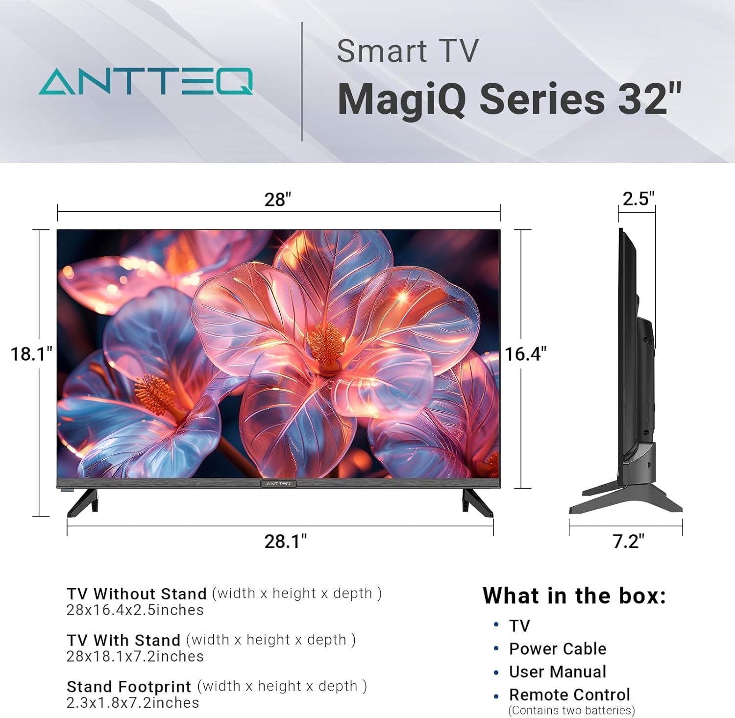 Antteq 32 Inch TV Smart WebOS TV MagiQ 32" with ThinQ AI, Voice Magic Remote, Airplay, Apple TV+, Netflix, Freeview, YouTube, WIFI, 2024 Black Televisions   Import  Single ASIN  Import  Multiple ASIN ×Product customization General Descri - Amazing Gadgets Outlet