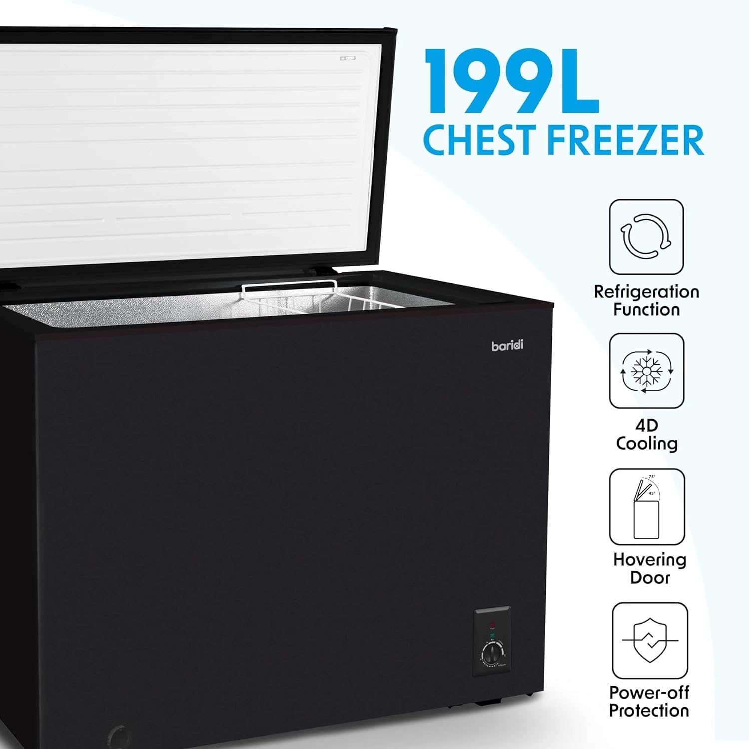 Baridi Freestanding Chest Freezer, 199L Capacity, Garages and Outbuilding Safe, - 12 to - 24°C Adjustable Thermostat with Refrigeration Mode, Black - DH151   Import  Single ASIN  Import  Multiple ASIN ×Product customization General Descrip - Amazing Gadgets Outlet