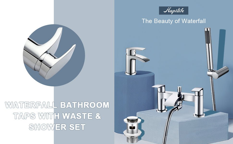 [Basin Tap + Bath Shower Tap] Hapilife Bathroom Set Waterfall Chrome Sink Mixer Tap and Bath Filler Tub Mixer Tap with Shower Head   Import  Single ASIN  Import  Multiple ASIN ×Product customization General Description Gallery Review - Amazing Gadgets Outlet