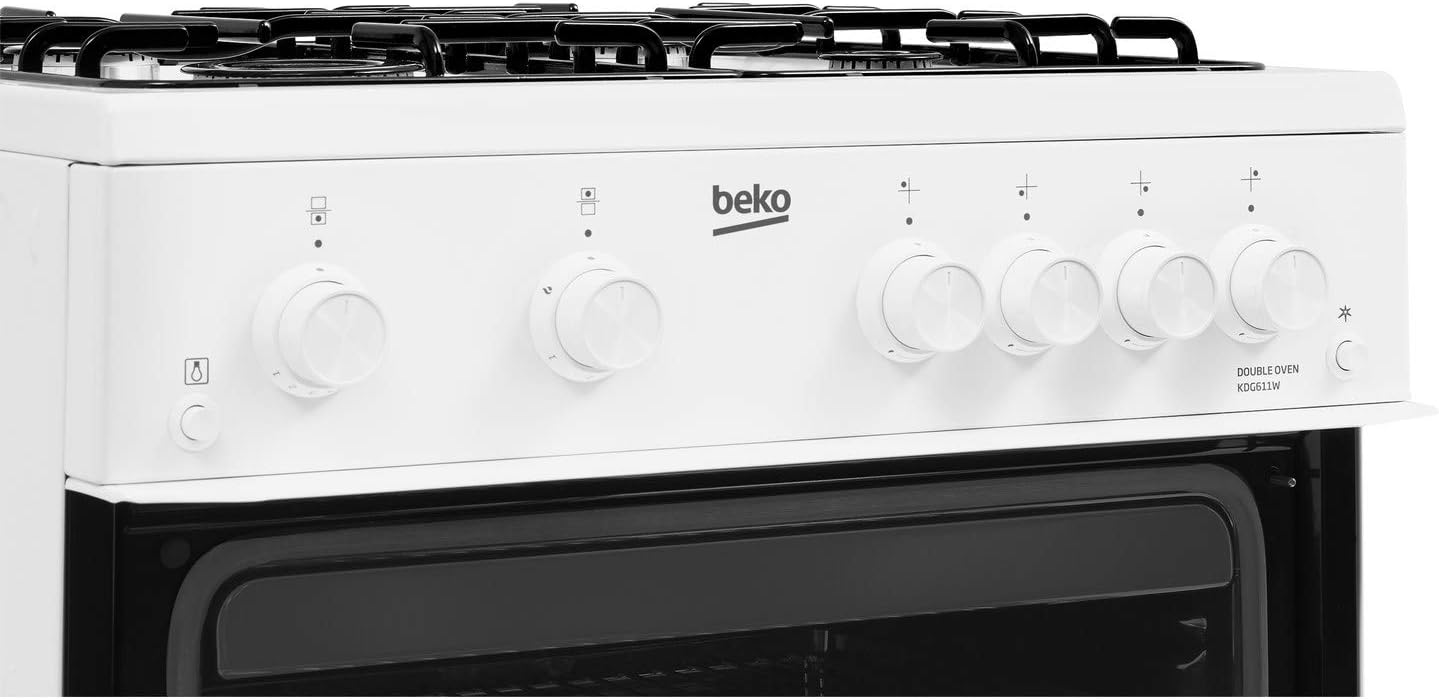 Beko KDG611W 60cm Double Oven 4 Burners Gas Cooker with LPG Option in White - Amazing Gadgets Outlet