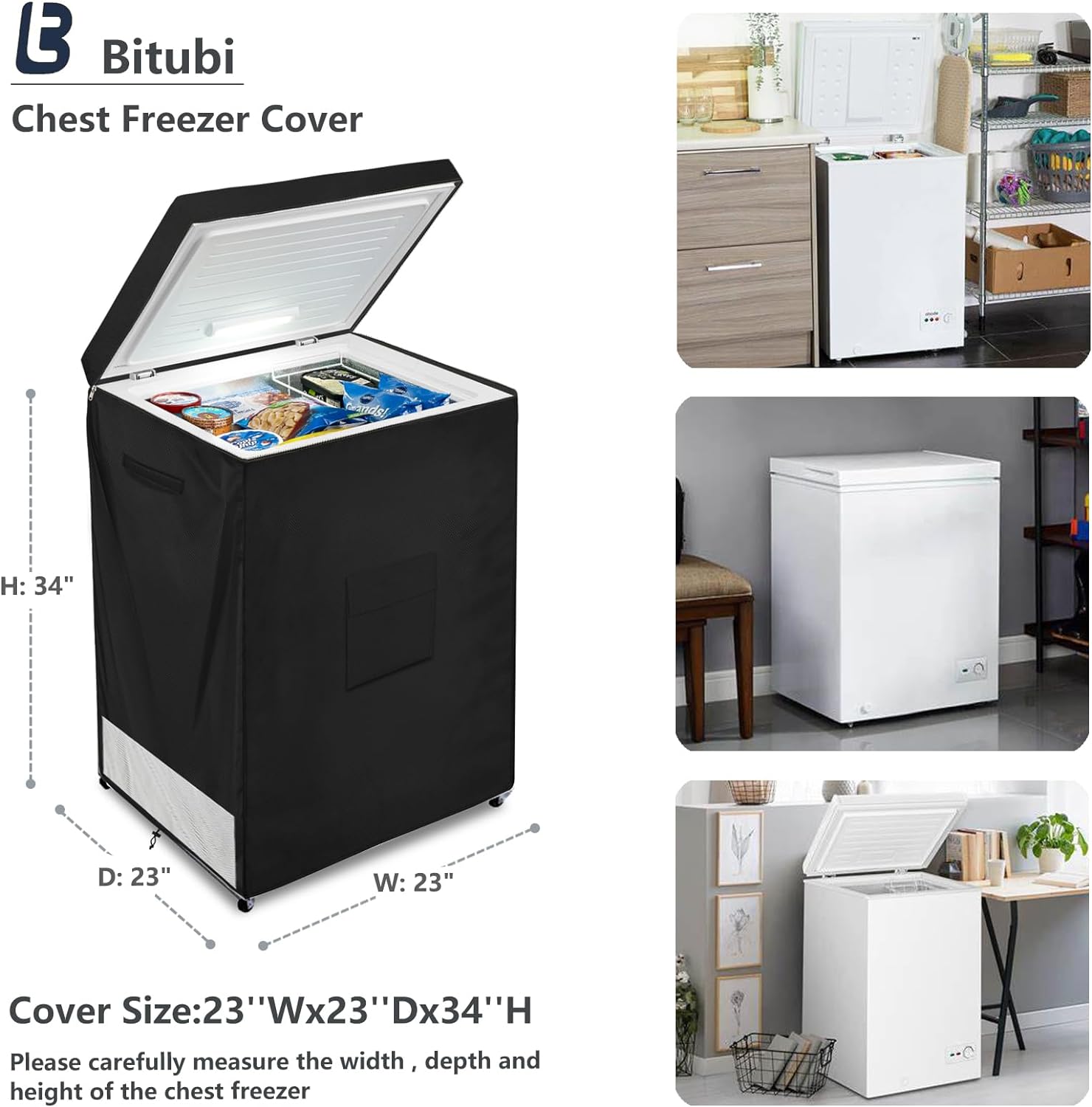 Bitubi Chest Freezer Cover– Waterproof, Dustproof, Sun - Proof, L38”W23”H34” Suitable for most 7.0 Cubic Compact Deep Freezer on market (Black)   Import  Single ASIN  Import  Multiple ASIN ×Product customization General Description Galle - Amazing Gadgets Outlet