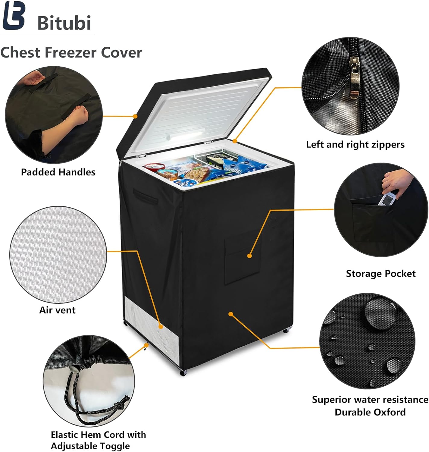 Bitubi Chest Freezer Cover– Waterproof, Dustproof, Sun - Proof, L38”W23”H34” Suitable for most 7.0 Cubic Compact Deep Freezer on market (Black)   Import  Single ASIN  Import  Multiple ASIN ×Product customization General Description Galle - Amazing Gadgets Outlet