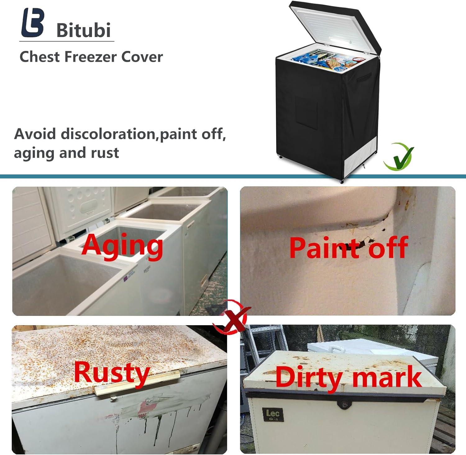 Bitubi Chest Freezer Cover– Waterproof, Dustproof, Sun - Proof, L38”W23”H34” Suitable for most 7.0 Cubic Compact Deep Freezer on market (Black)   Import  Single ASIN  Import  Multiple ASIN ×Product customization General Description Galle - Amazing Gadgets Outlet