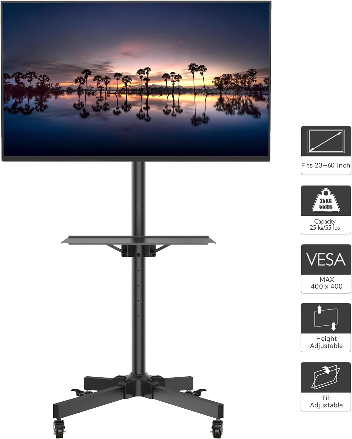 BONTEC Mobile TV Stand on Wheels for 23 - 60 inch Plasma/LCD/LED TVs, Portable TV Stand with Tray, Height adjustable Home Display Rolling TV Cart Trolly, Max. VESA 400x400mm   Import  Single ASIN  Import  Multiple ASIN ×Product customization - Amazing Gadgets Outlet