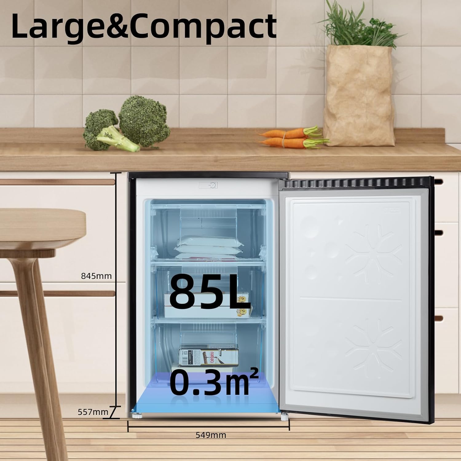 CHiQ CSD90D4DU Upright Freezer 85L, Singe Door mini Freezer, Reversible Door, Undercounter, Adjustable thermostat, Little Freezer for Basement/Home/Student Dorm/Apartment/Office, Black   Import  Single ASIN  Import  Multiple ASIN ×Product customi - Amazing Gadgets Outlet