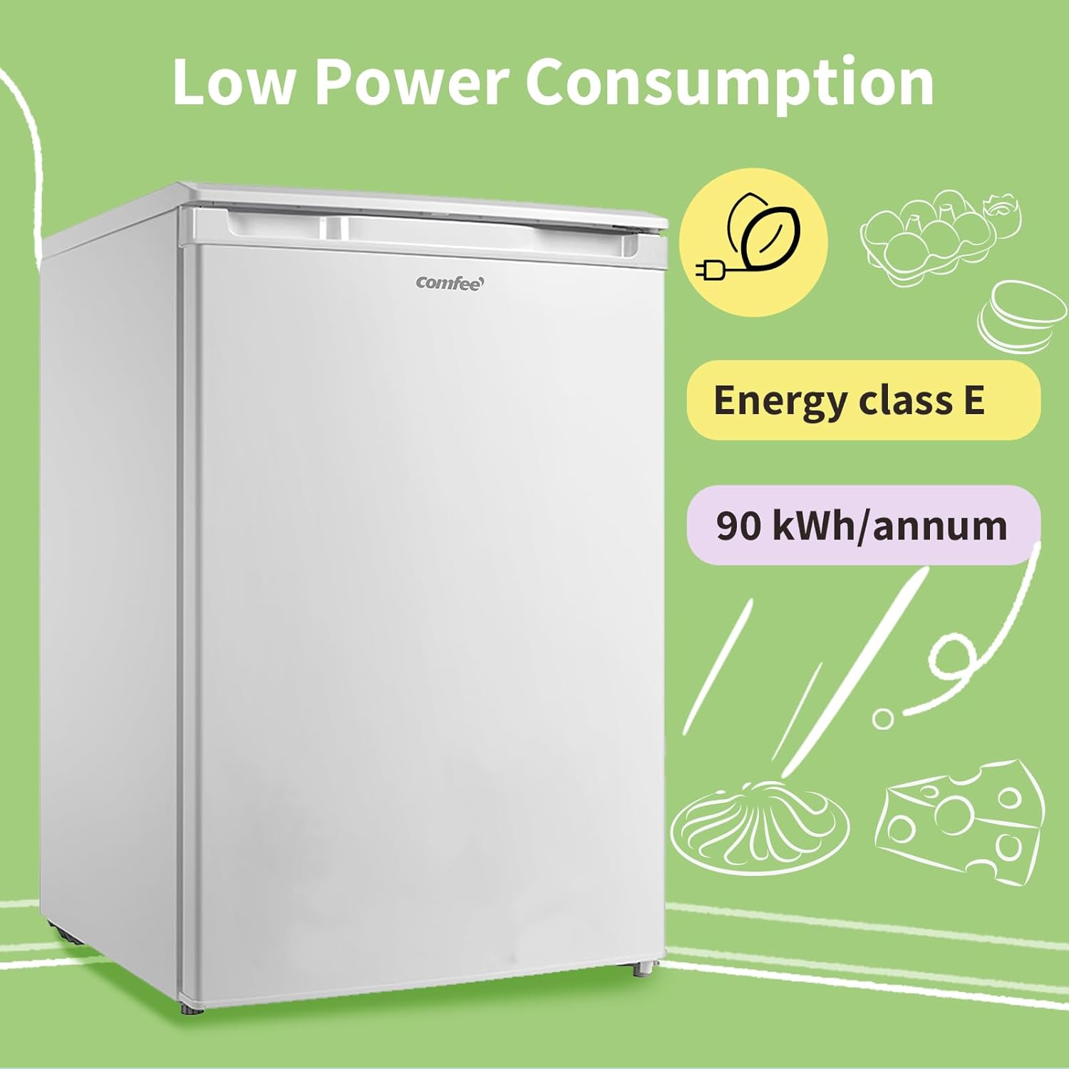 COMFEE' RCD133WH2(E) 131L Under Counter Larder Fridge, LED Light, Adjustable Thermostat, Reversible Door, Removable Glass Shelves, Low Noise, White [Energy Class E]   Import  Single ASIN  Import  Multiple ASIN ×Product customization Genera - Amazing Gadgets Outlet