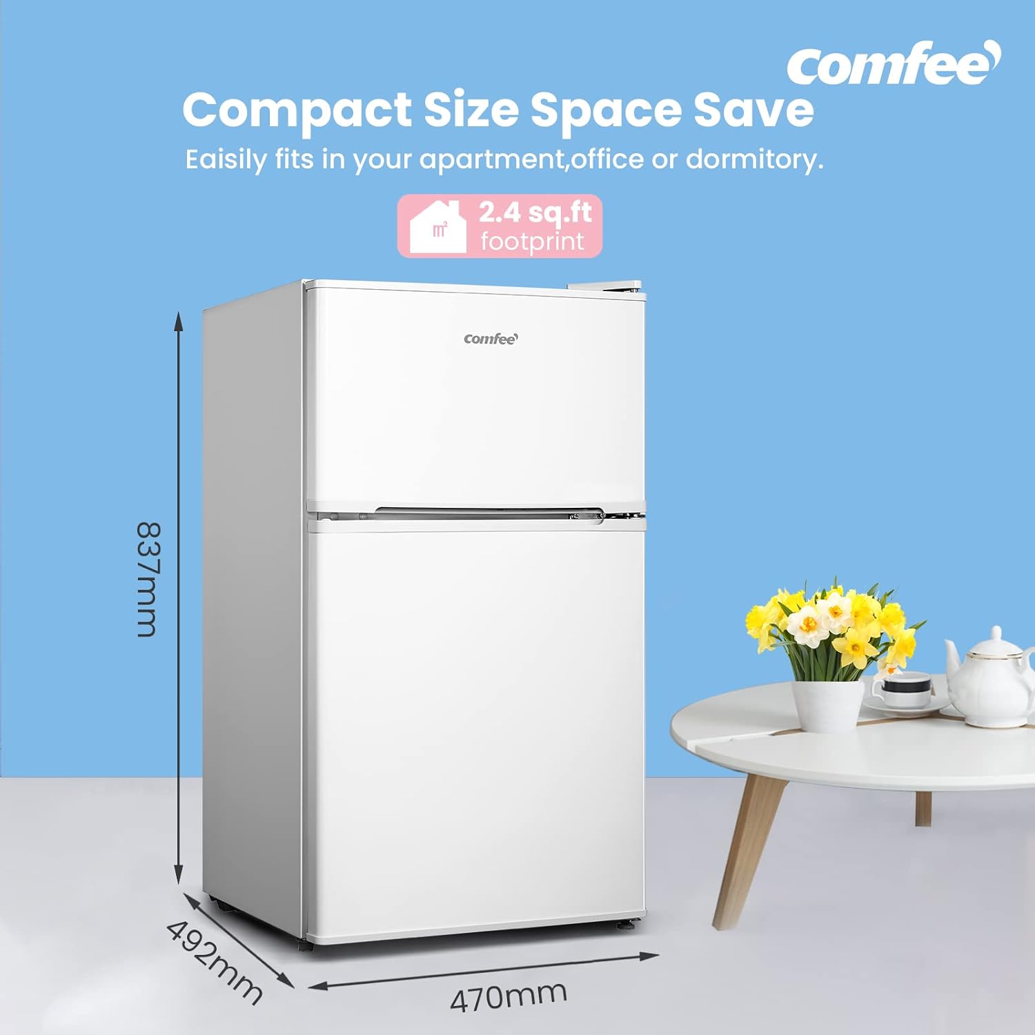 COMFEE' RCT87WH2(E) Under Counter Fridge Freezer, 87L Small Fridge Freezer with Light, Removable Shelves, Adjustable Thermostats, Reversible Doors,White   Import  Single ASIN  Import  Multiple ASIN ×Product customization General Descript - Amazing Gadgets Outlet