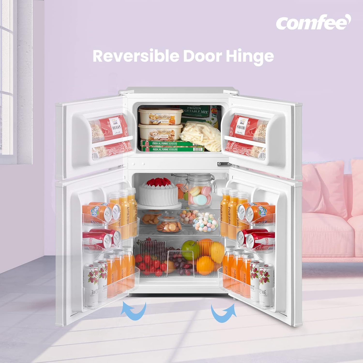 COMFEE' RCT87WH2(E) Under Counter Fridge Freezer, 87L Small Fridge Freezer with Light, Removable Shelves, Adjustable Thermostats, Reversible Doors,White   Import  Single ASIN  Import  Multiple ASIN ×Product customization General Descript - Amazing Gadgets Outlet