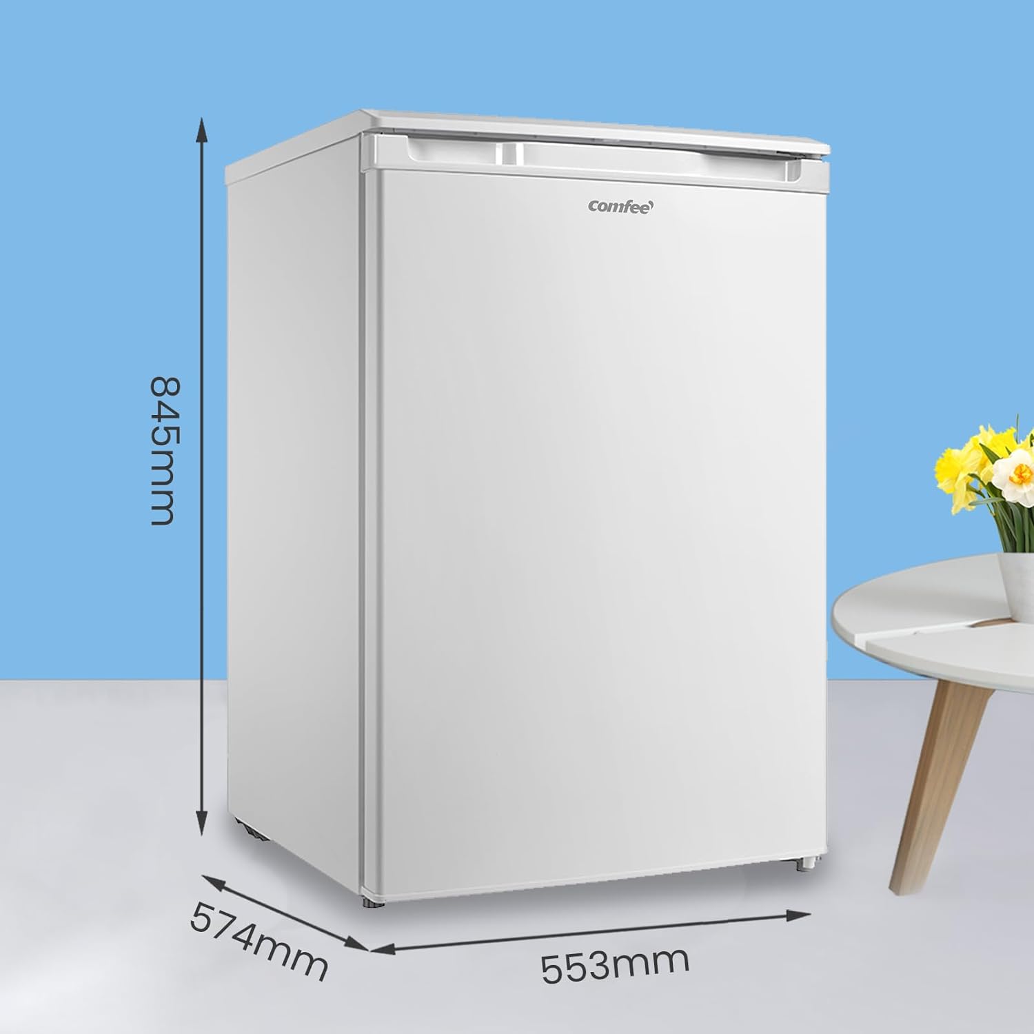 COMFEE' RCU83WH2(E) Freestanding Under Counter Freezer 88 Litre Capacity 55cm wide, Reversible Door, 3 Freezer Drawers, 4 Star Freezer Rating, Adjustable Thermostat, White   Import  Single ASIN  Import  Multiple ASIN ×Product customization - Amazing Gadgets Outlet