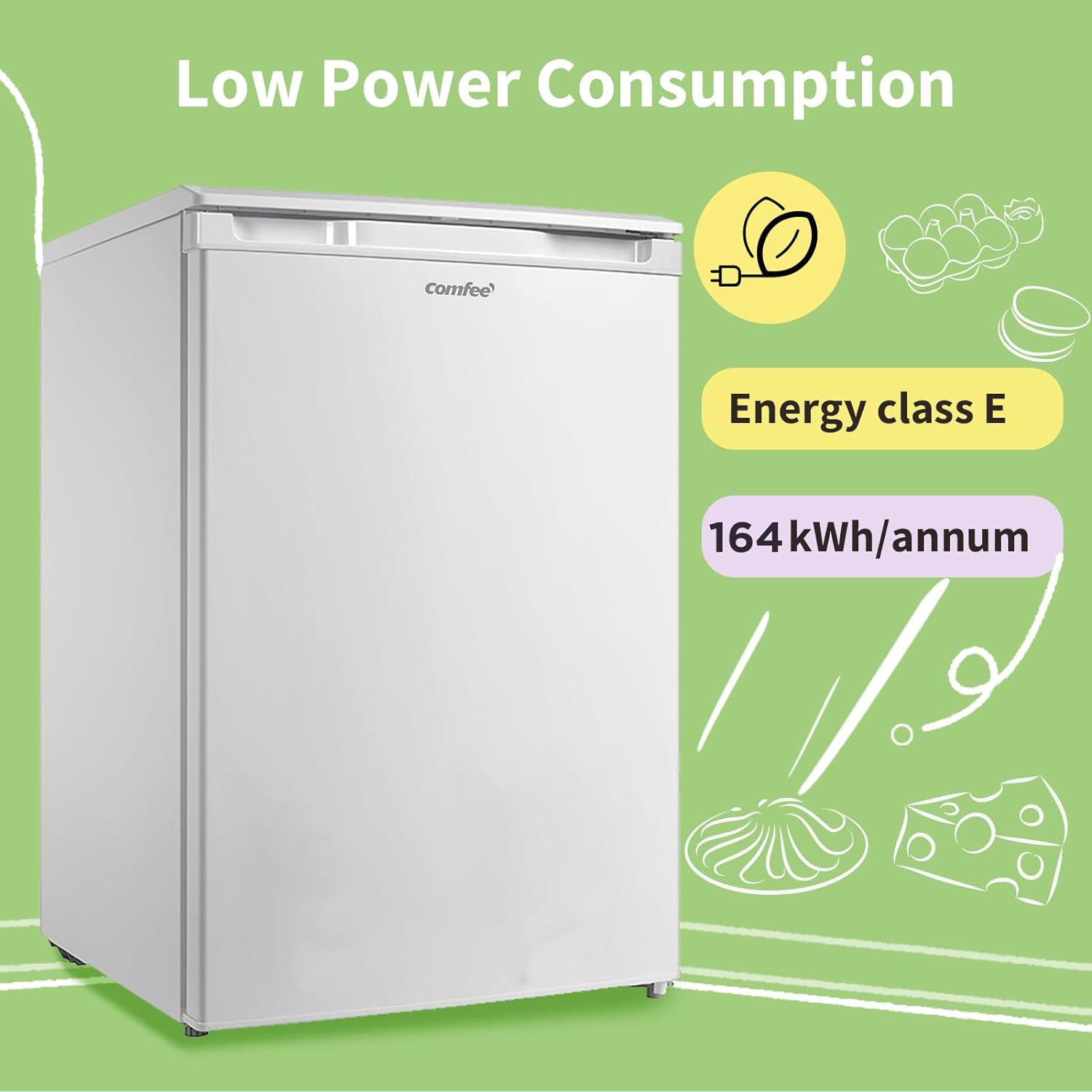 COMFEE' RCU83WH2(E) Freestanding Under Counter Freezer 88 Litre Capacity 55cm wide, Reversible Door, 3 Freezer Drawers, 4 Star Freezer Rating, Adjustable Thermostat, White   Import  Single ASIN  Import  Multiple ASIN ×Product customization - Amazing Gadgets Outlet