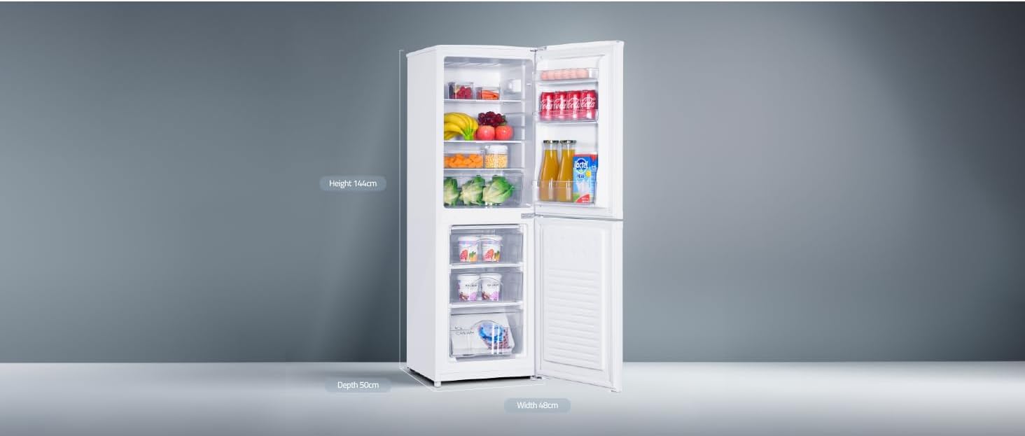 Cookology CFF1425050 Static 142 Litre Freestanding 50/50 Fridge Freezer, Adjustable Temperature Control and Legs, Reversible Doors, Efficient LED Light, 4 Star Freezer Rating - in White   Import  Single ASIN  Import  Multiple ASIN ×Product custom - Amazing Gadgets Outlet