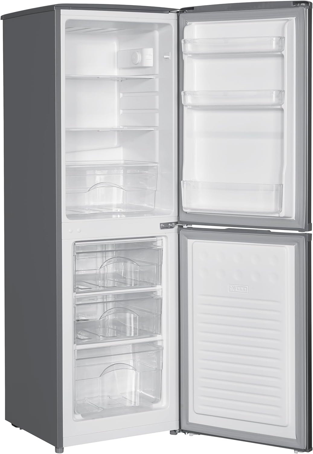 Cookology CFF1425050 Static 142 Litre Freestanding 50/50 Fridge Freezer, Adjustable Temperature Control and Legs, Reversible Doors, Efficient LED Light, 4 Star Freezer Rating - in Inox   Import  Single ASIN  Import  Multiple ASIN ×Product customi - Amazing Gadgets Outlet