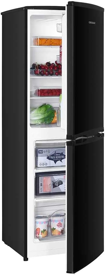 Cookology CFF1425050 Static 142 Litre Freestanding 50/50 Fridge Freezer, Adjustable Temperature Control and Legs, Reversible Doors, Efficient LED Light, 4 Star Freezer Rating - in Black   Import  Single ASIN  Import  Multiple ASIN ×Product custom - Amazing Gadgets Outlet