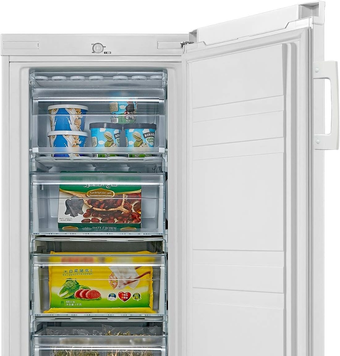 Cookology CTFZ160WH 160L Tall Freestanding Upright Freezer, 5 Large Freezer Drawers, Adjustable Temperature Control and Legs, Reversible door and 4 Star Freezer Rating - In White   Import  Single ASIN  Import  Multiple ASIN ×Product customization - Amazing Gadgets Outlet