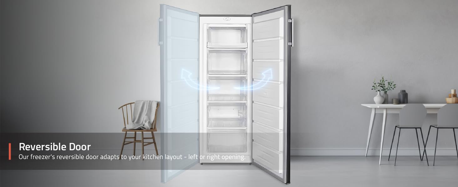 Cookology CTFZ163IX Tall Freestanding Upright Freezer 168 Litre, 143cm High and 55cm Wide with 5 Large Drawers and Reversible Door - In Inox   Import  Single ASIN  Import  Multiple ASIN ×Product customization General Description Galler - Amazing Gadgets Outlet