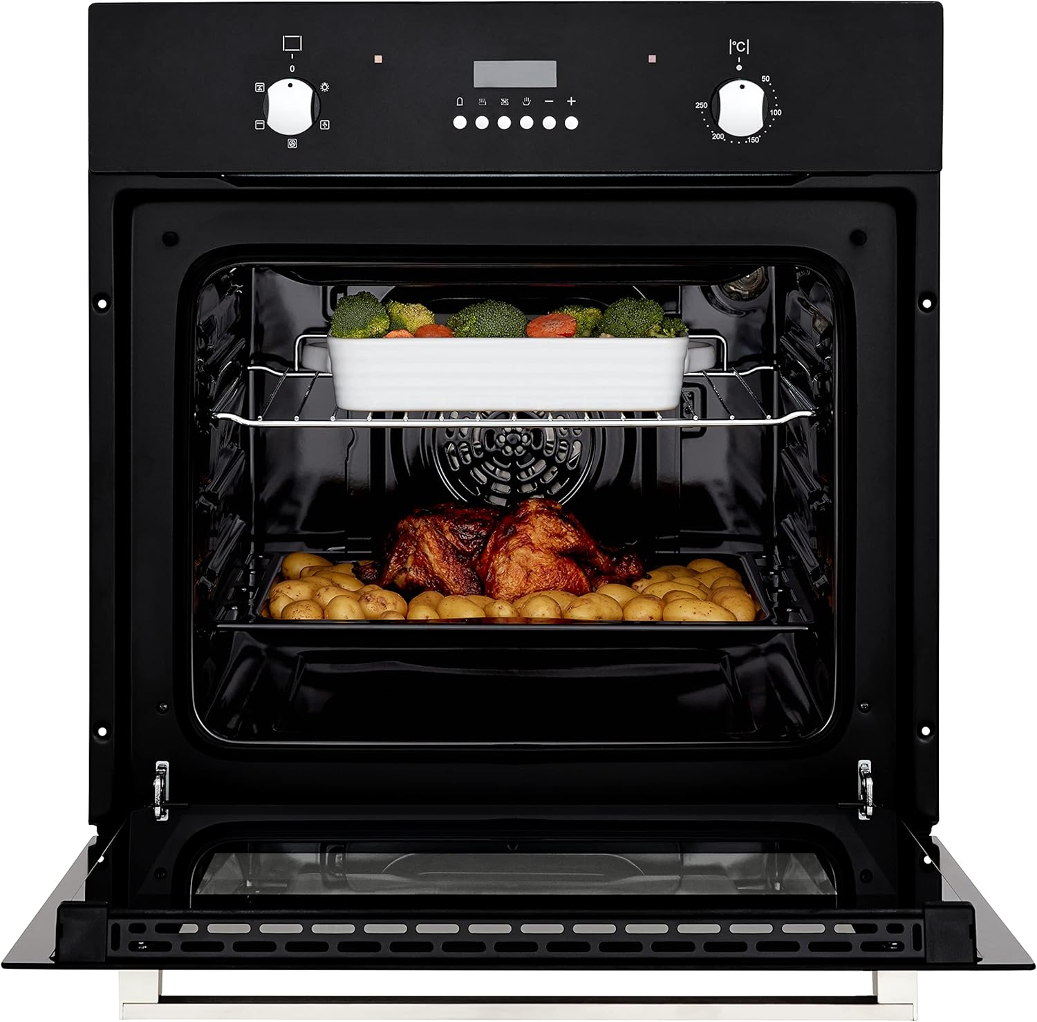 Cookology FOD60BK 60cm Large Built - in Electric True Fan Oven in Black Glass with Easy Programmable Timer and Digital Clock - Amazing Gadgets Outlet