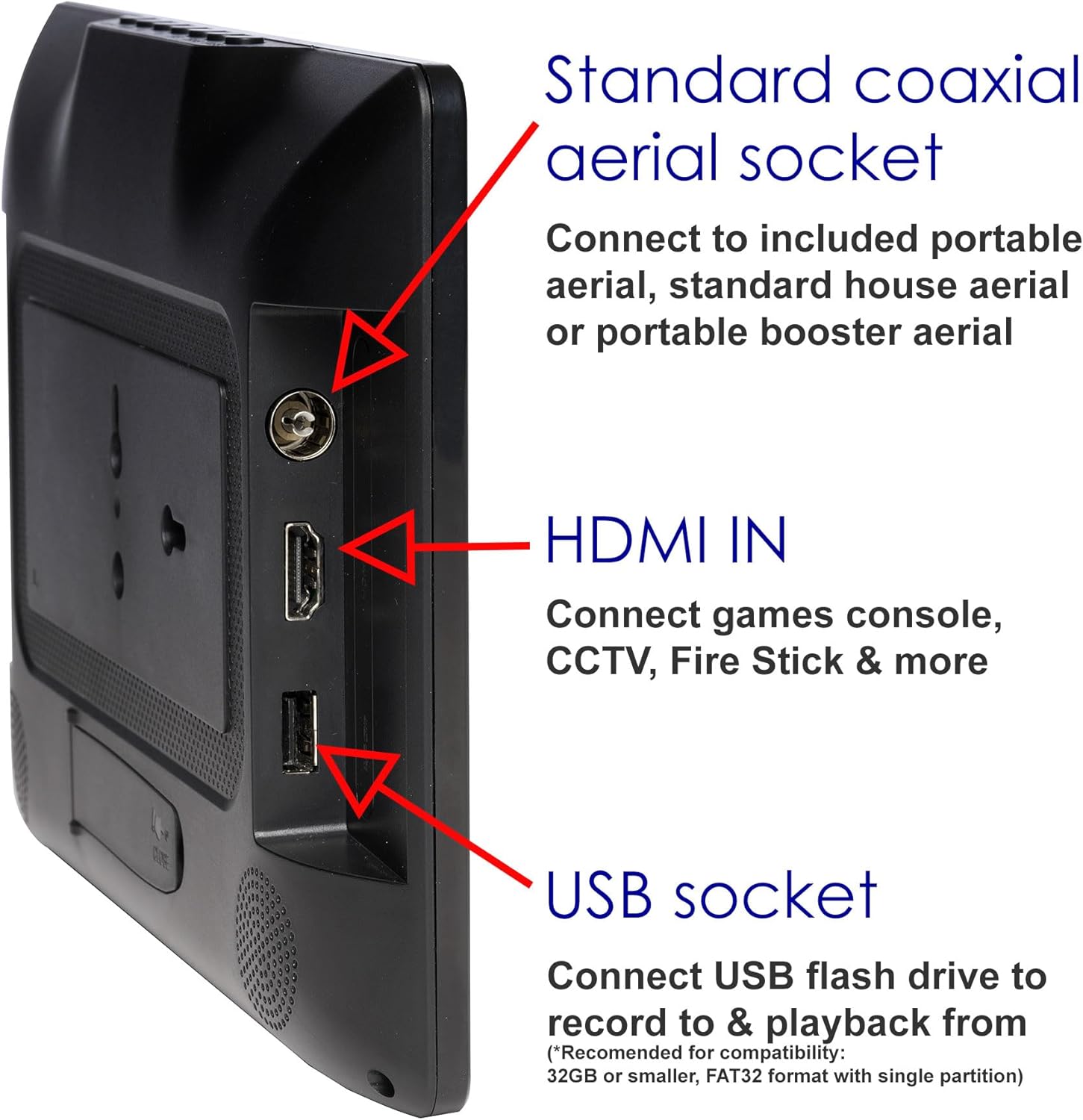 Denver LED - 1032 - 10 inch Wide Super VGA Digital Portable TV – Rechargeable – 12 Volt – USB & Recording - Camping, Kitchen, Caravan Small TV – Battery, Car or Mains Power   Import  Single ASIN  Import  Multiple ASIN ×Product customization Ge - Amazing Gadgets Outlet